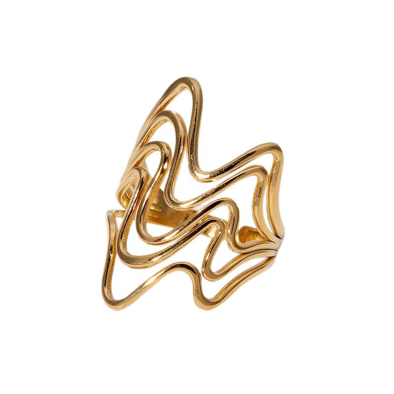 Irregular Geometric Lines Index Finger Ring Simple Cold Style Metallic Open Stainless Steel Ring