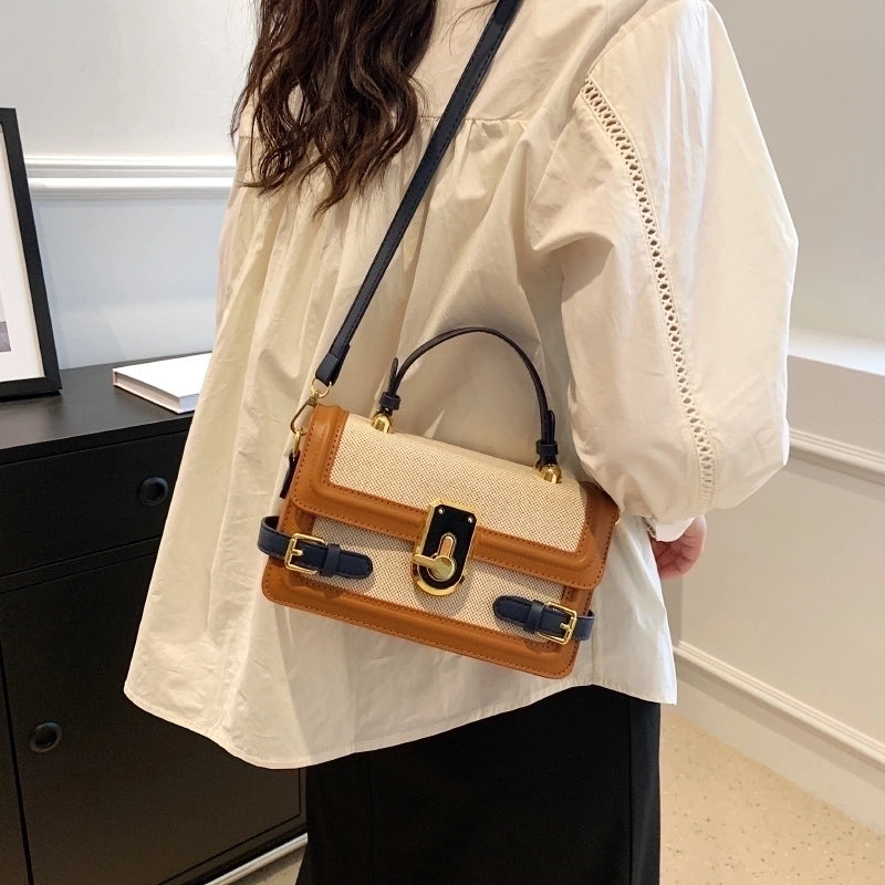 Women's Small Pu Leather Plaid Vintage Style Lock Clasp Handbag