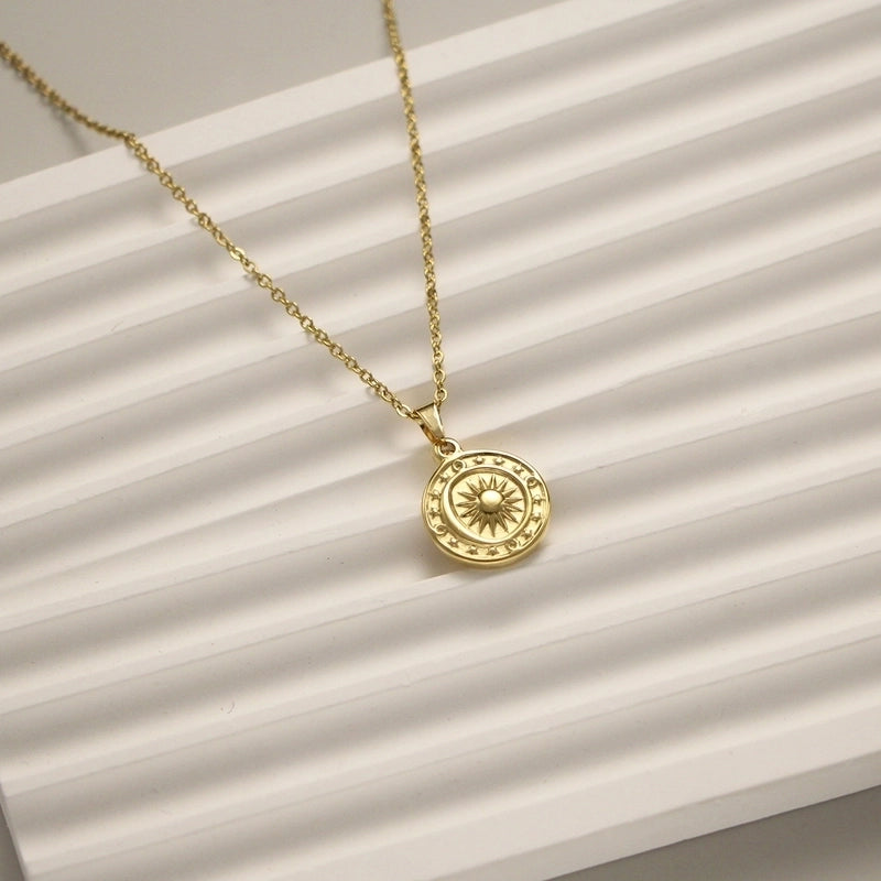 IG Style Retro Moon Heart Shape Flower 304 Stainless Steel 18K Gold Plated Pendant Necklace