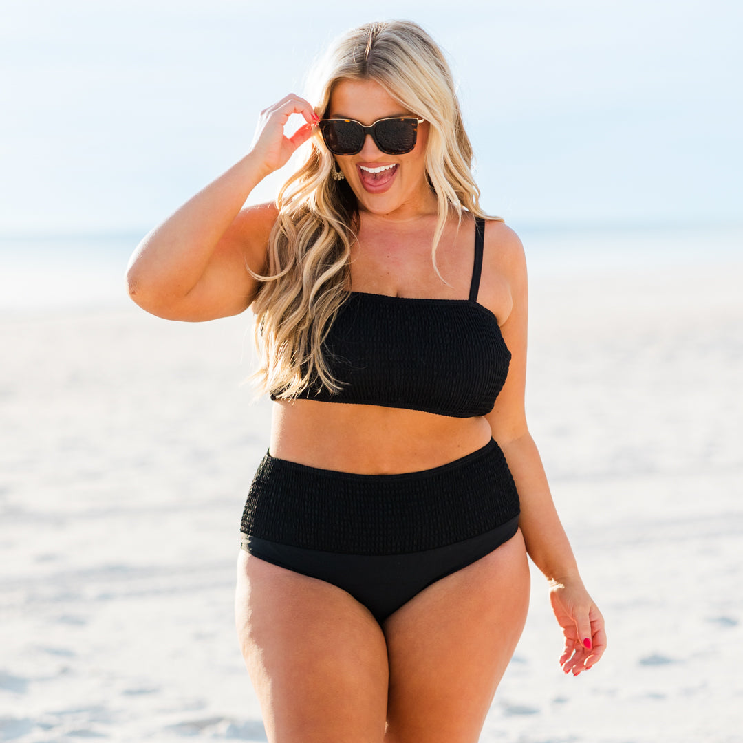 Ms. Crinkle Swim Top. Black