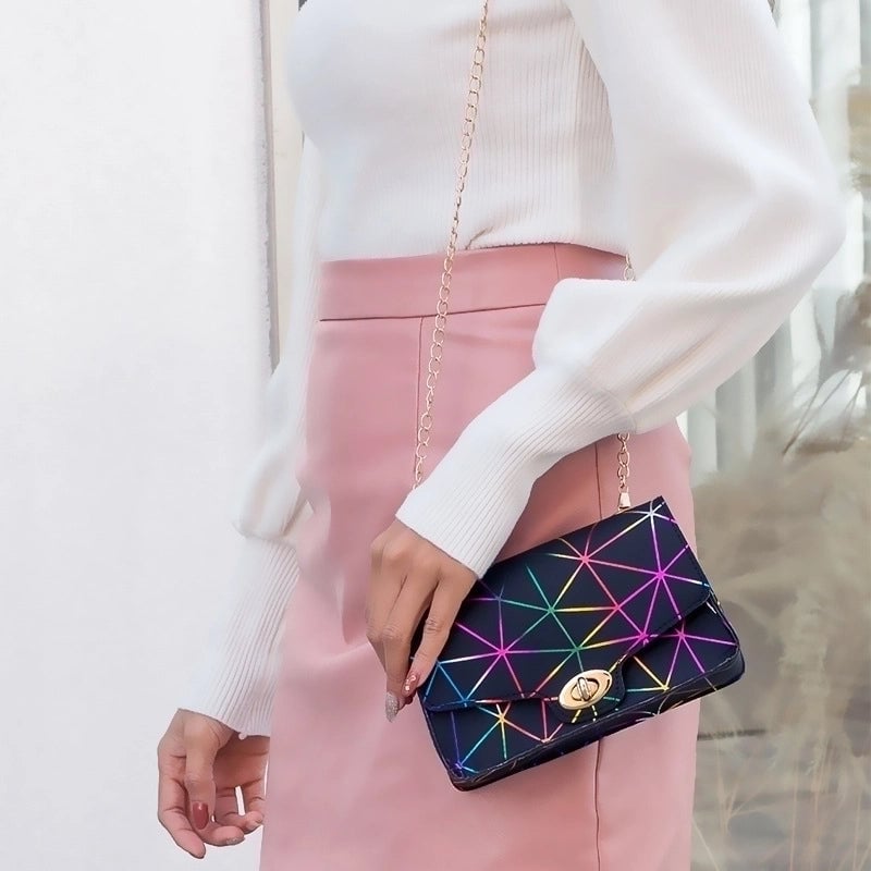 Women's Small Pu Leather Argyle Fashion Metal Button Square Lock Clasp Crossbody Bag