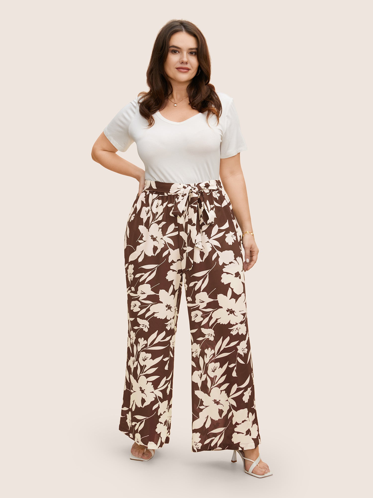 Silhouette Floral Print Ties Side Seam Pocket Pants