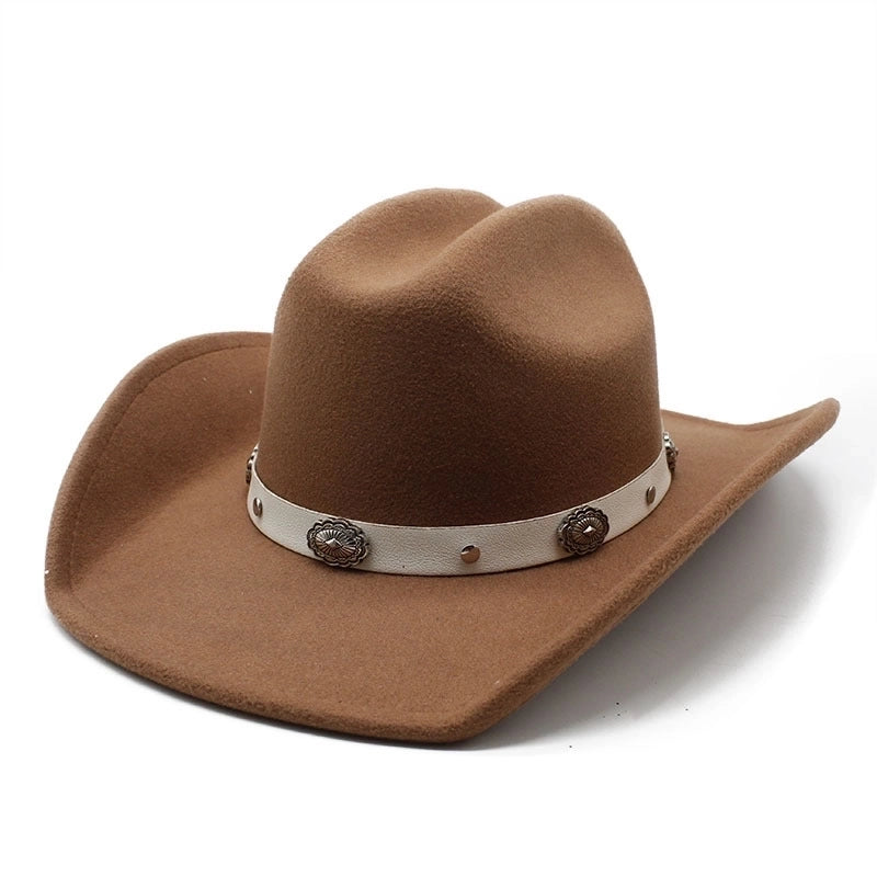 Unisex Retro Cowboy Style Solid Color Wide Eaves Fedora Hat