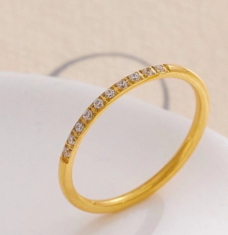 Minimalist Geometric Titanium Steel Polishing Plating Inlay Zircon Rings