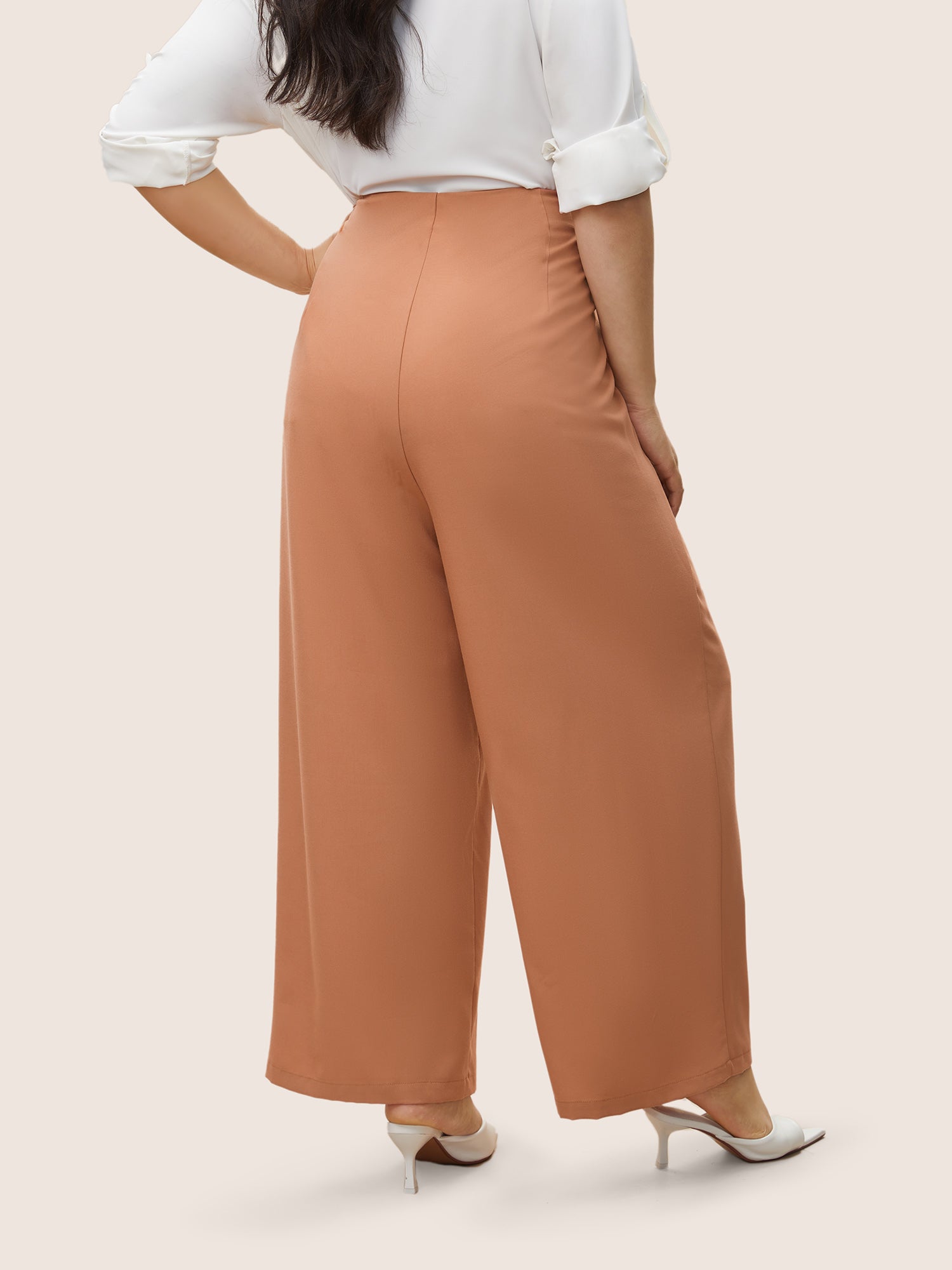 Plain Zipper Fly Pleated Wide Leg Pants