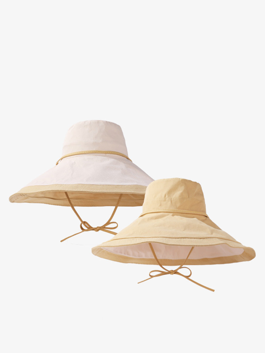Women Summer Colorblock Sunproof Large Brim Hat