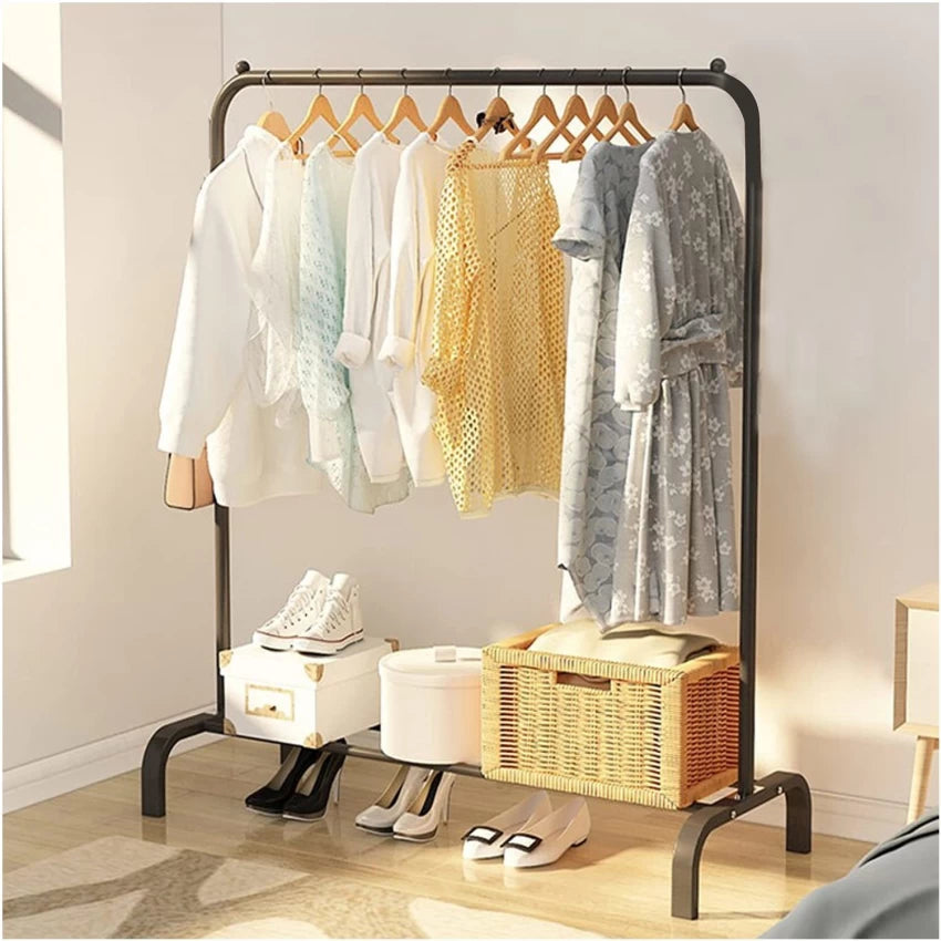 Premium Metal Garment Rack Heavy Duty Clothes Stand Rack With Top Rod And Lower Storage Shelf  For Indoor Bedroom