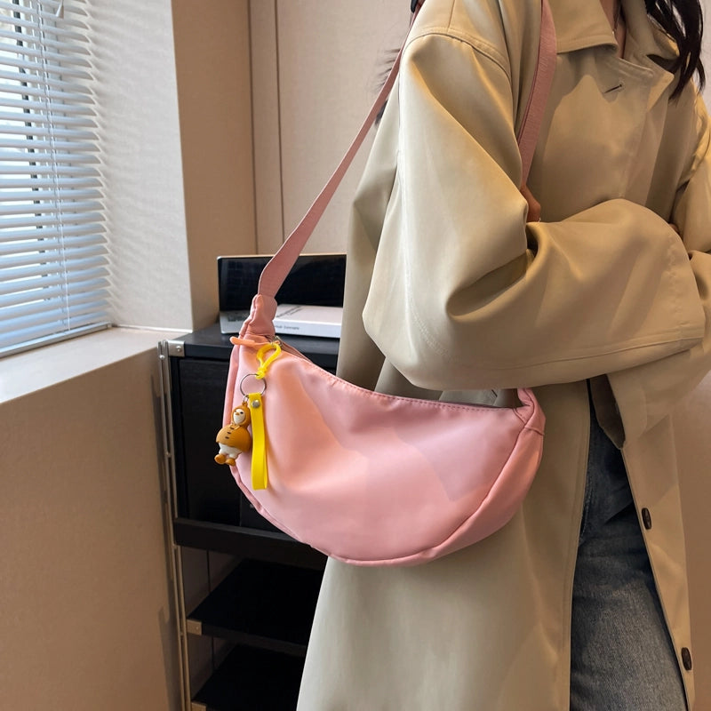 Women's Oxford Cloth Solid Color Streetwear Ornament Dumpling Shape Zipper Crossbody Bag