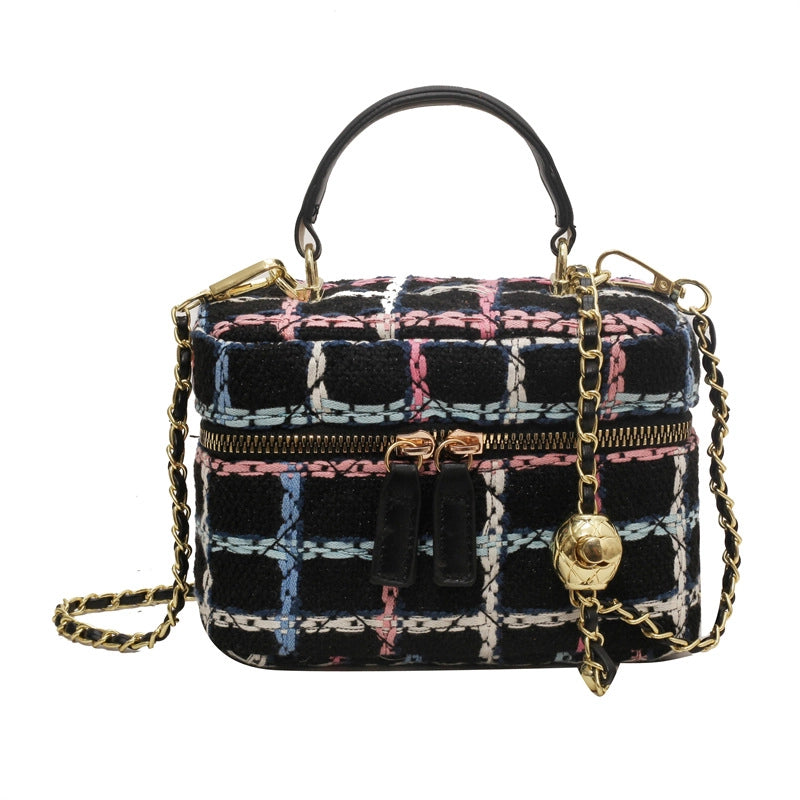 Women's Small Yarn Color Block Basic Streetwear Square Zipper Shoulder Bag Crossbody Bag Chain Bag