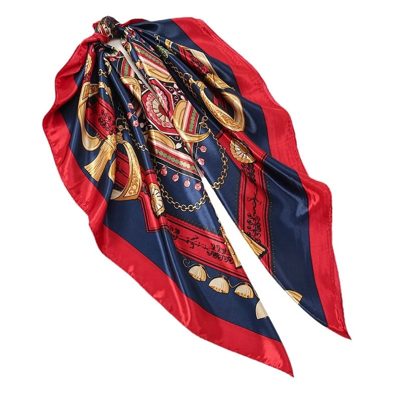 Women's Casual Retro Chains Print Satin Printing Scarf Kerchief