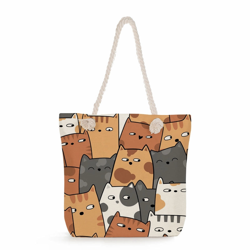 Women's Medium Linen Cartoon Elegant Basic Classic Style Square Zipper Canvas Bag