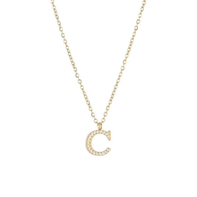 Minimalist Letter 304 Stainless Steel Zircon 16K Gold Plated White Gold Plated Plating Inlay Pendant Necklace