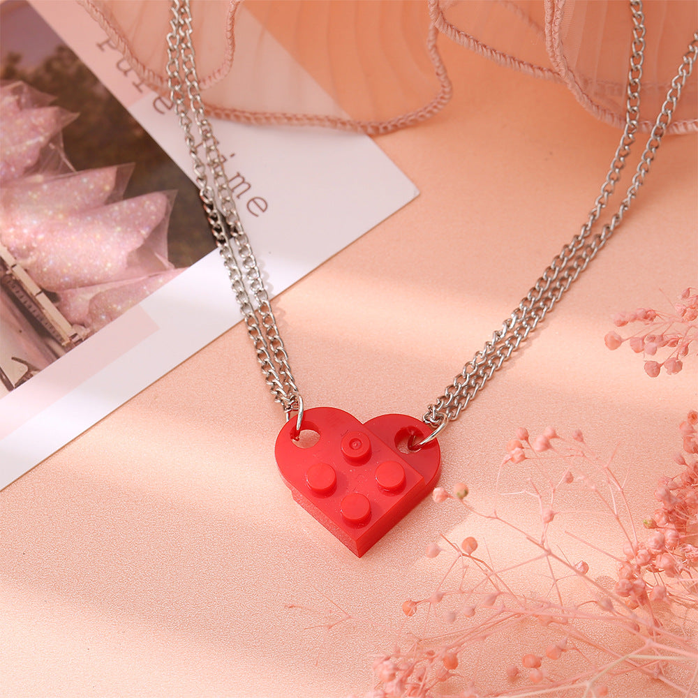 2 Pcs Lego Heart Necklaces