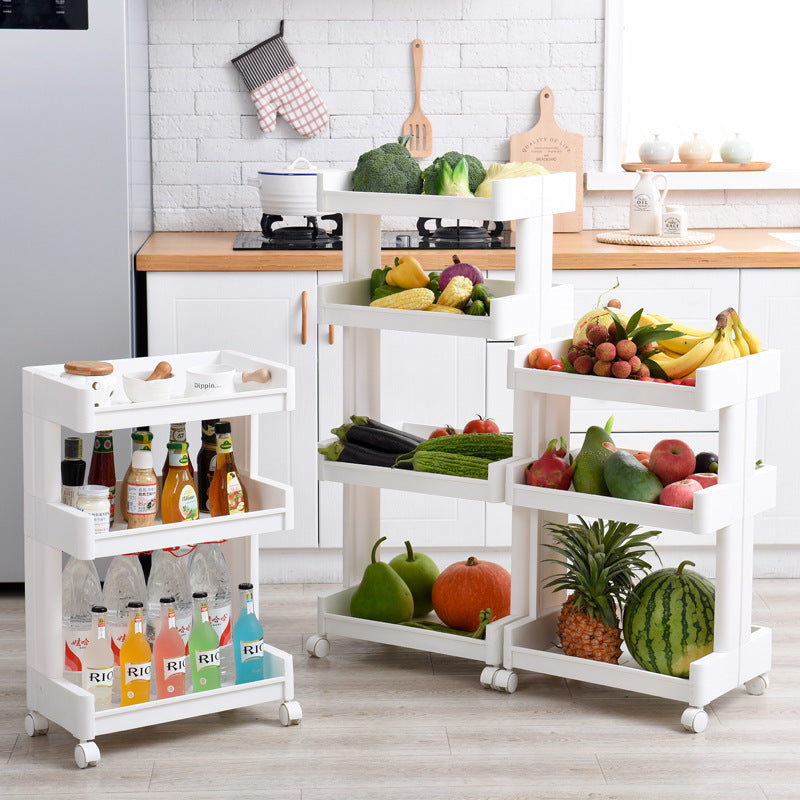 3-TIER MOBILE TROLLEY ORGANIZER WITH DRAWERS & MESH SHELVES FOR KITCHEN