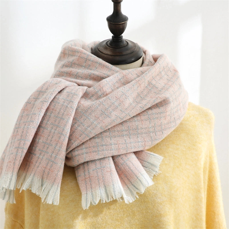 Women's Minimalist Classic Style Plaid Imitation Cashmere Scarf