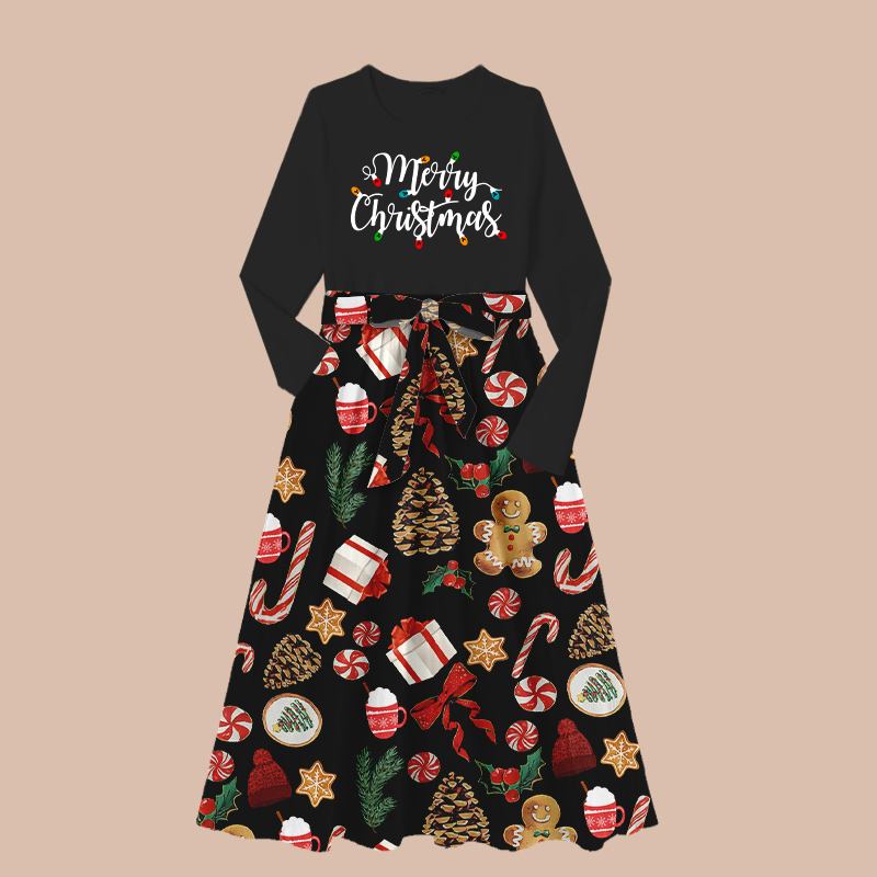 Merry Christmas Colorful Lights Teacher Long-Sleeved One Piece Dress