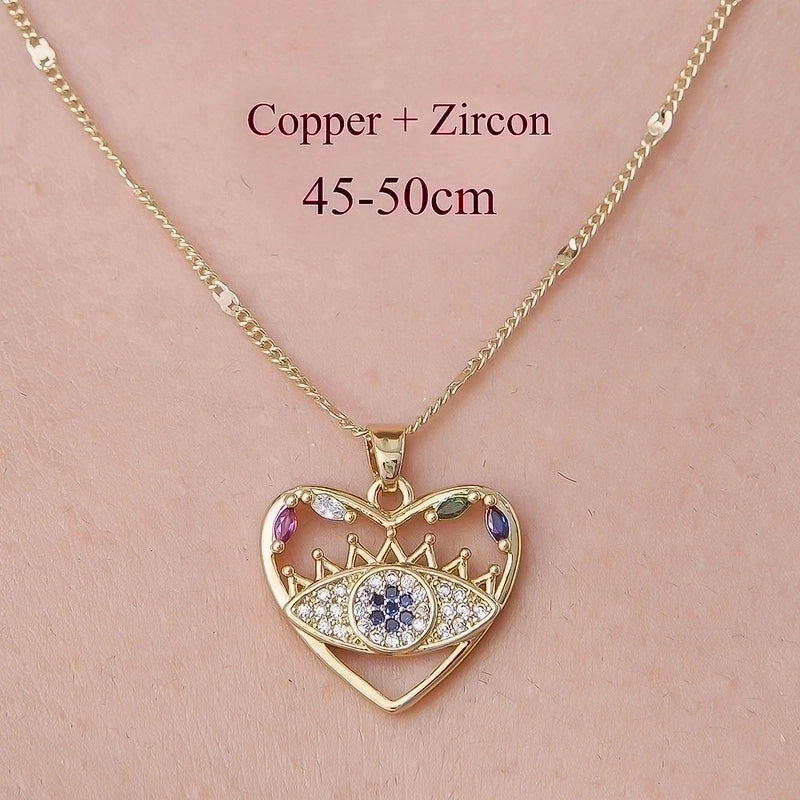 Minimalist Devil's Eye Cherry Heart Shape Stainless Steel Titanium Steel Polishing Plating Inlay Zircon Pendant Necklace