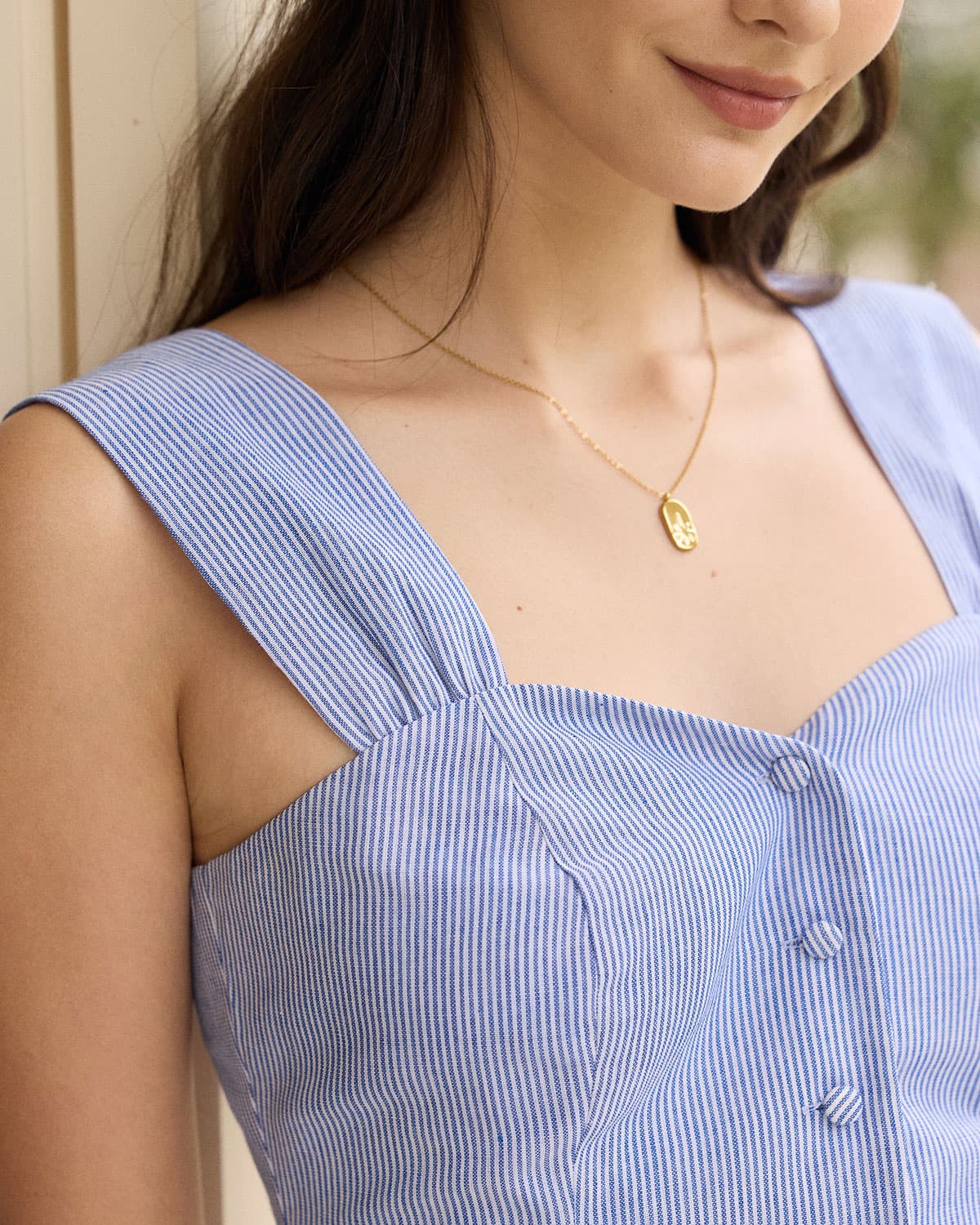 The Blue Sweetheart Neck Striped Tank Top