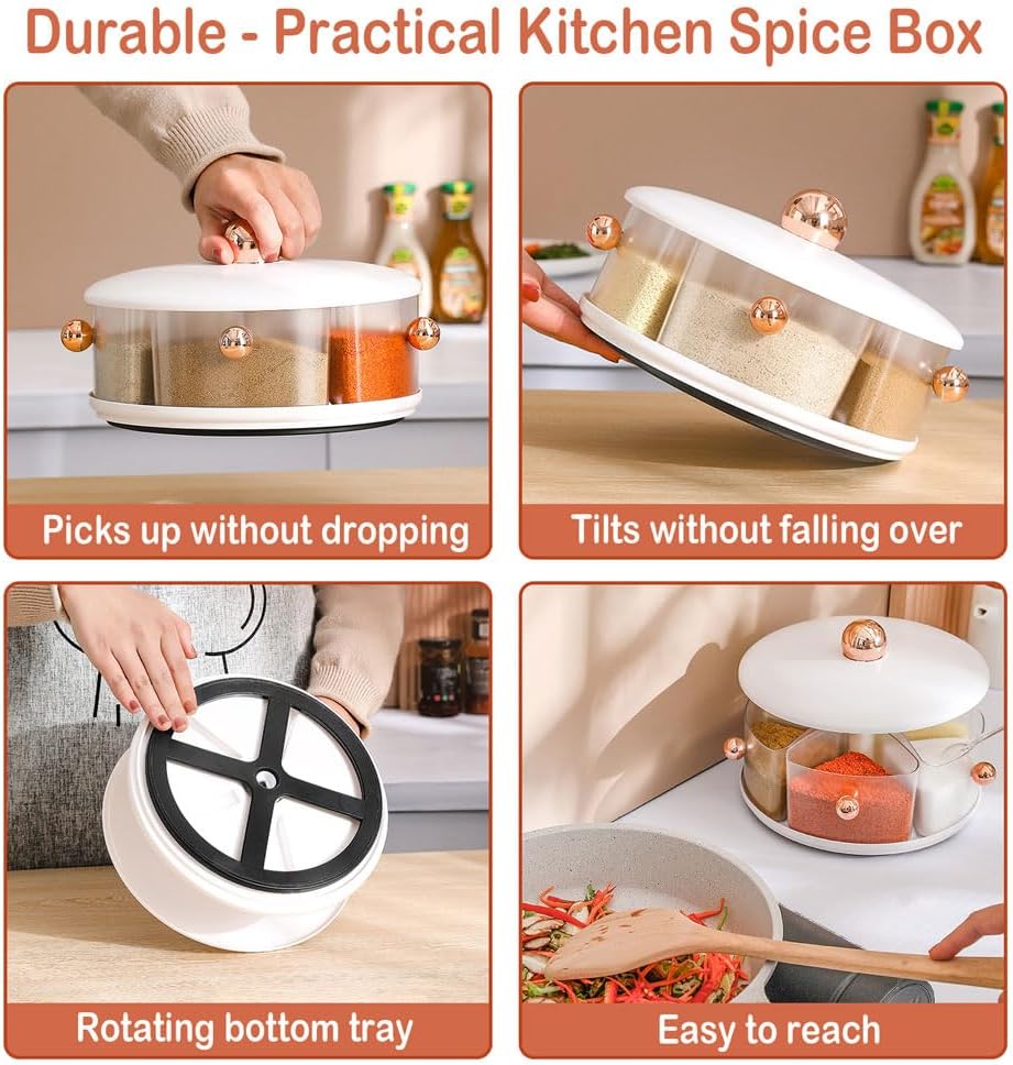 Kitchen Multifunctional Spice Dispenser. 360° Rotating Large Capacity Spice Seasoning Box