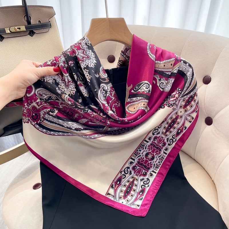 Women's Ethnic Style Flower Satin Printing Silk Scarf