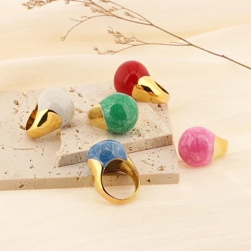Minimalist Round Titanium Steel 18K Gold Plated Enamel Plating Rings
