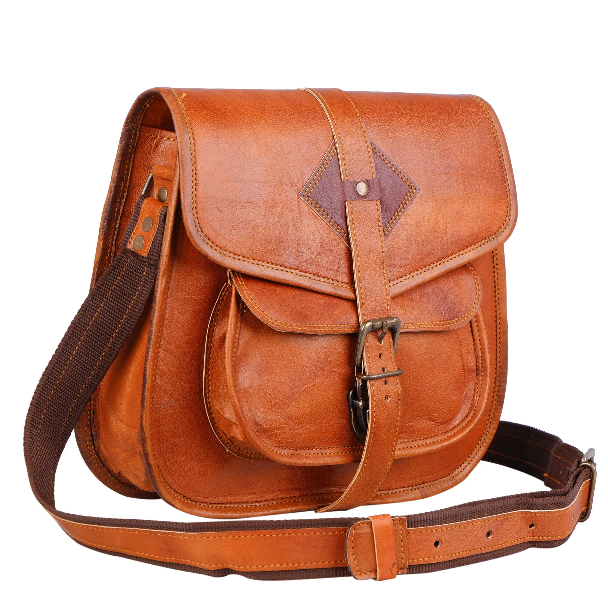 Brown Leather Crossbody Satchel For Women