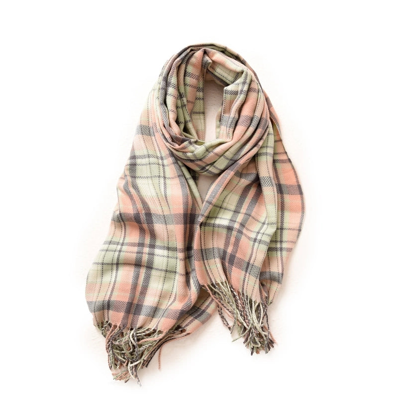 Women's Basic Minimalist Plaid Polyester Tassel Scarf