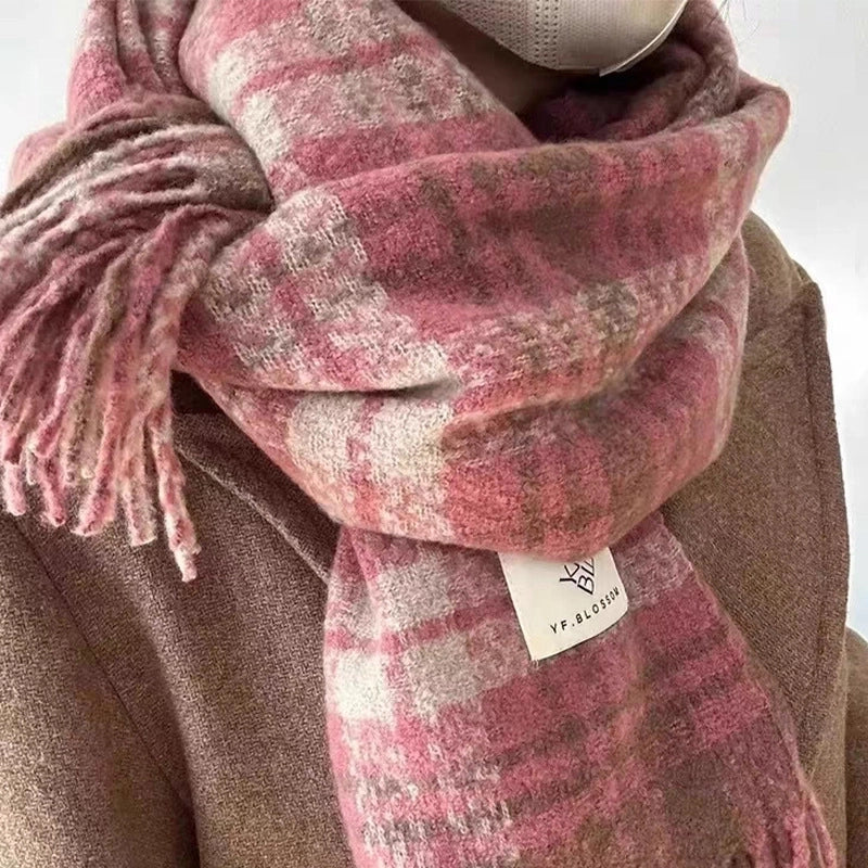 New Plaid Autumn And Winter White Scarf Women's  Atmosphere Warm Soft Tassel Shawl Scarf