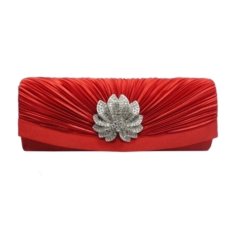 Red Black Silver Silk Solid Color Rhinestone Square Folds Evening Bags