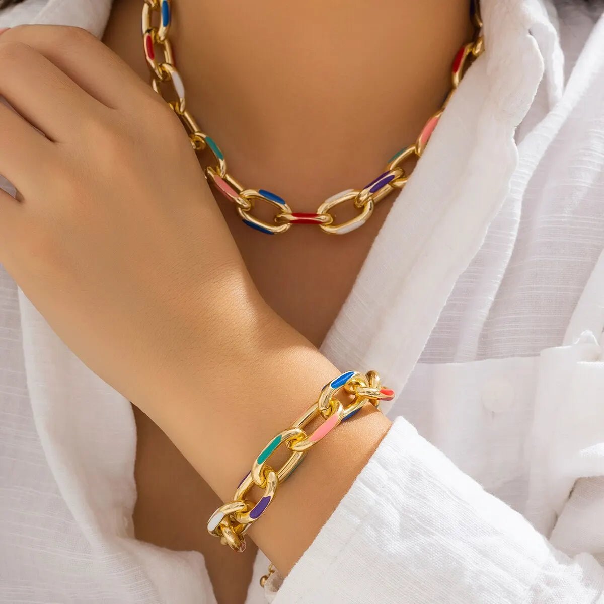 Colorful Chain Bracelet and Necklace Set