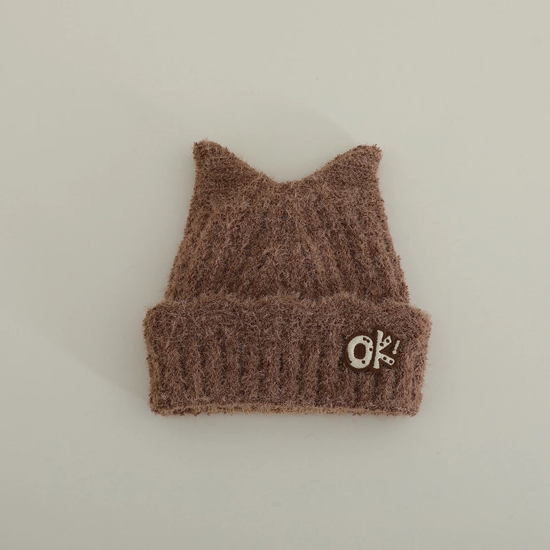 Cute Cat Ears Plush Knitted Hat Autumn And Winter Children Warm Baby's Knit Hat Personality Girl Sleeve Cap