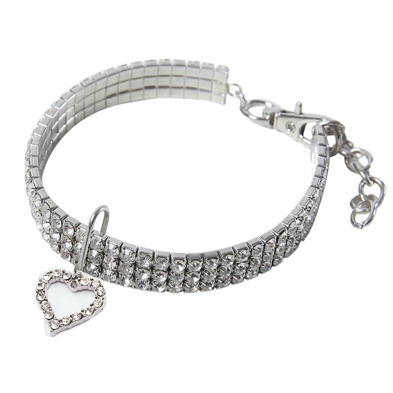 Solid Color Elastic Adjustable Pendant Heart Shape Inlaid Zircon Pet Collar