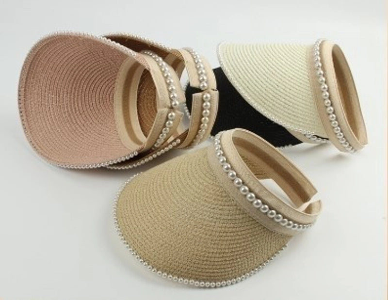 Women's Sweet Pastoral Solid Color Pearl Curved Eaves Sun Hat