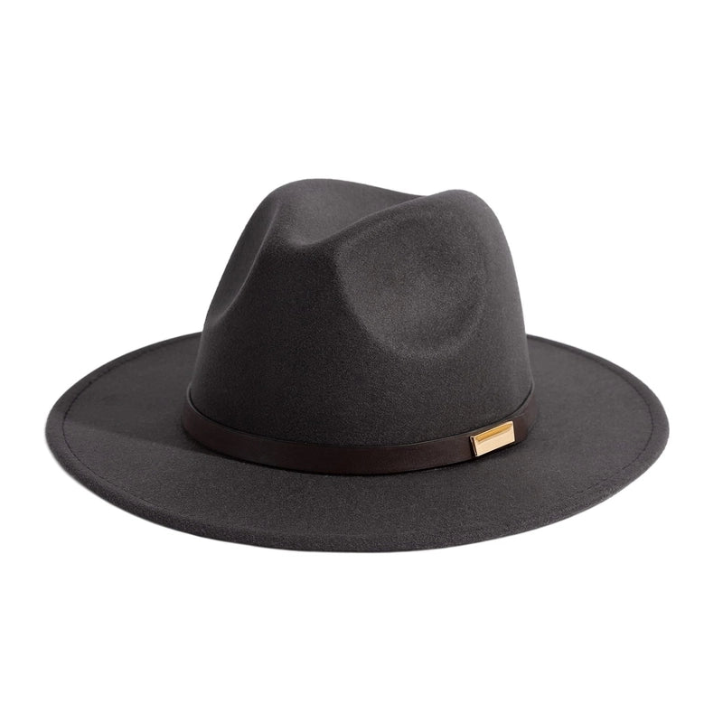 Style Vintage Solid Color Flat Rim Jazz Hat Men's British Belt Decorative Big Brim Top Hat Women