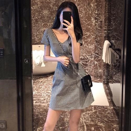 Gingham Dress With Short Sleeves