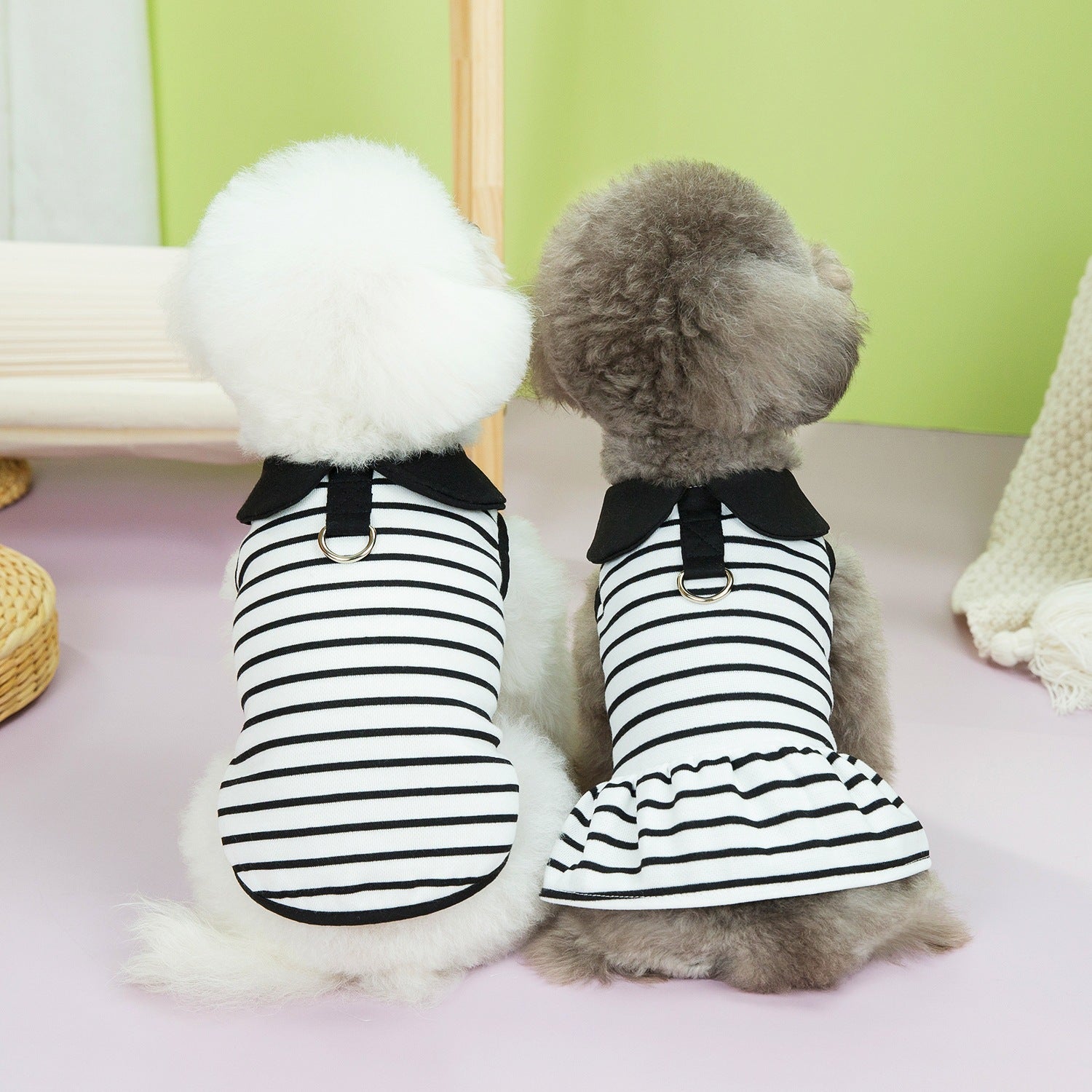 Striped Collar Dog Cat Dress/Tee