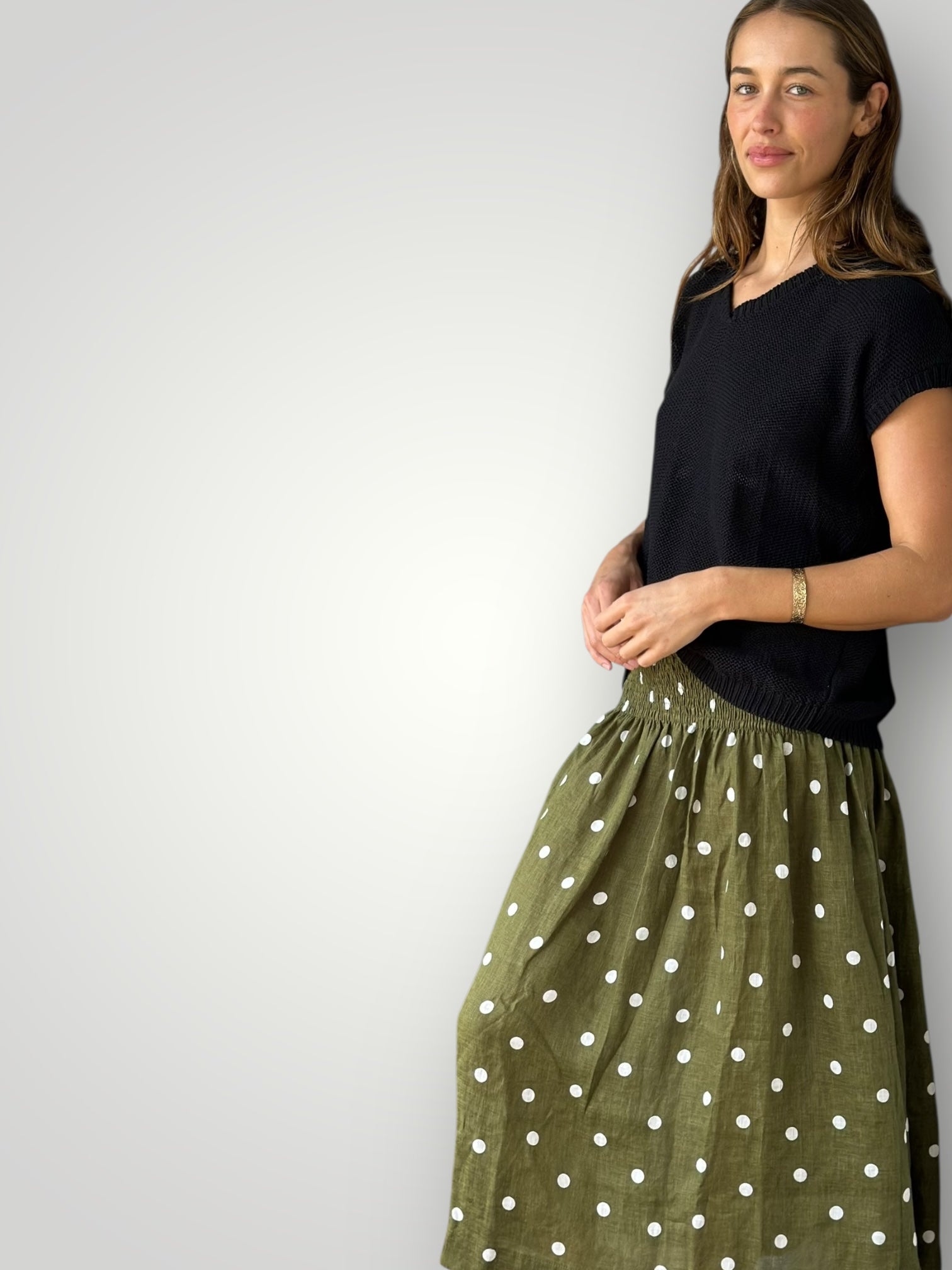 lola skirt - army spot linen