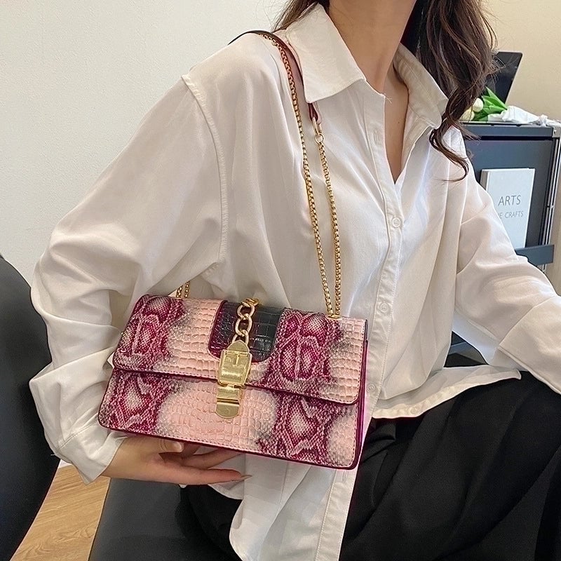 Women's Small Summer Pu Leather Color Block Classic Style Square Lock Clasp Shoulder Bag