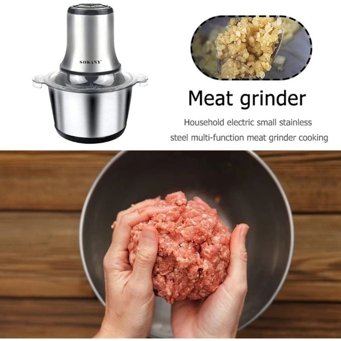 Meat Grinder Chopper 3L .Electric Stainless Steel Meat Chopper. Silver