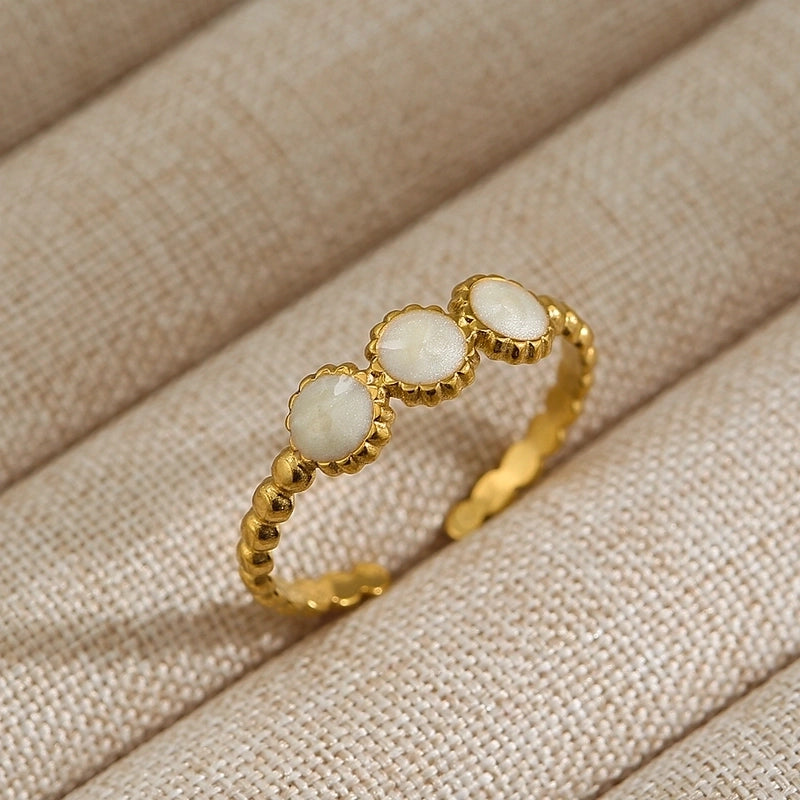 Rock Oversized Leaves Eye Flower 304 Stainless Steel Gem 18K Gold Plated Inlay Open Rings