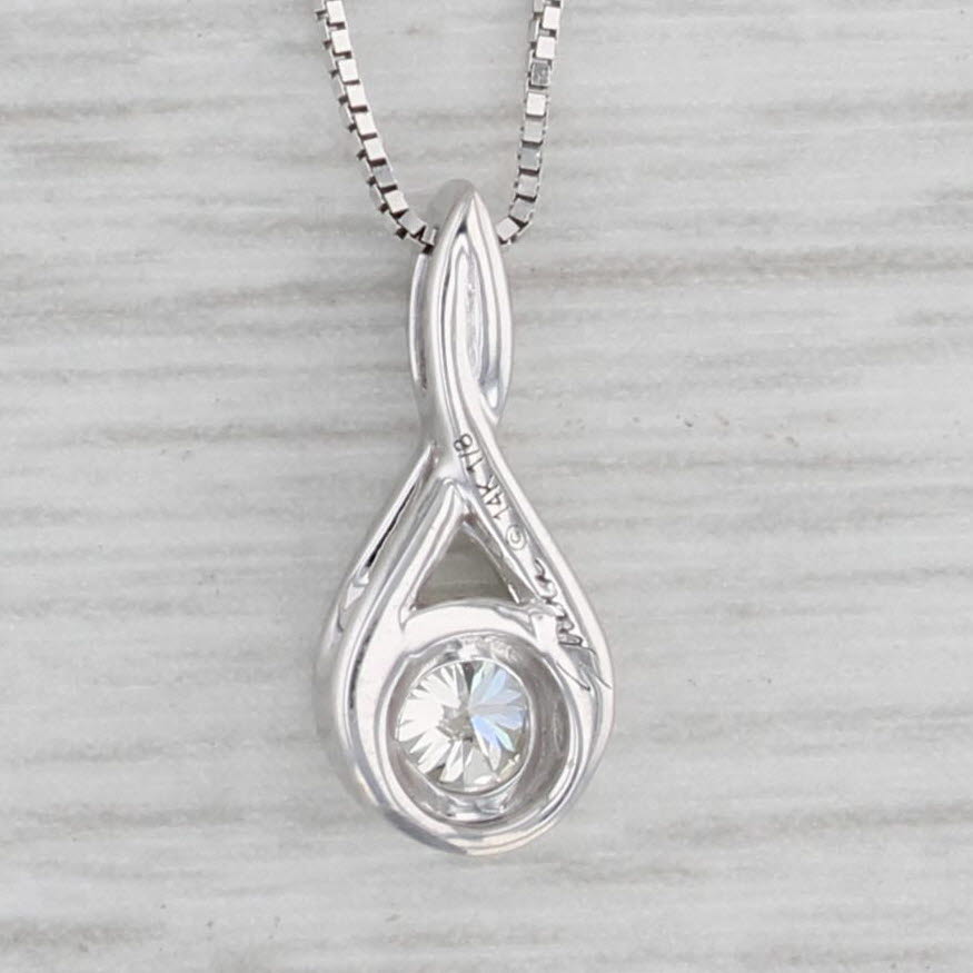 0.12ct Round Diamond Solitaire Pendant Necklace 14k White Gold 18 Box Chain