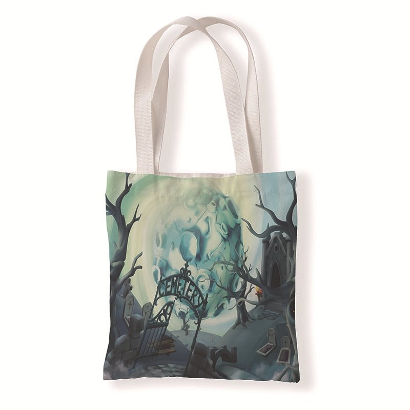 Halloween Unisex Medium Canvas Pumpkin Letter Elegant Streetwear Square Open Canvas Bag