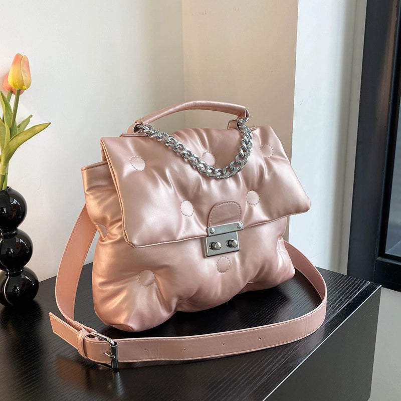 Women's Medium Pu Leather Solid Color Preppy Style Chain Square Lock Clasp Crossbody Bag