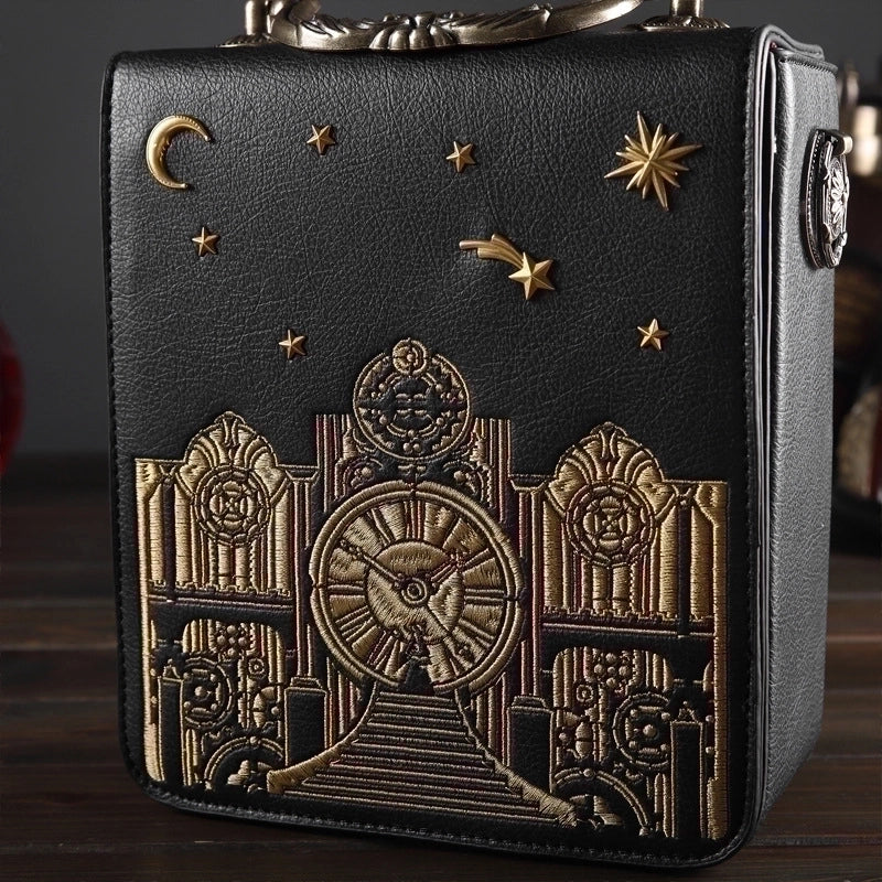 Women's Medium Pu Leather Clock Vintage Style Square Zipper Handbag