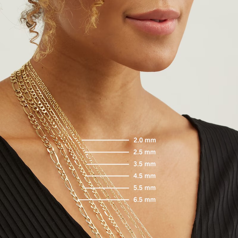 Figaro Necklace Solid 14K Yellow Gold 24