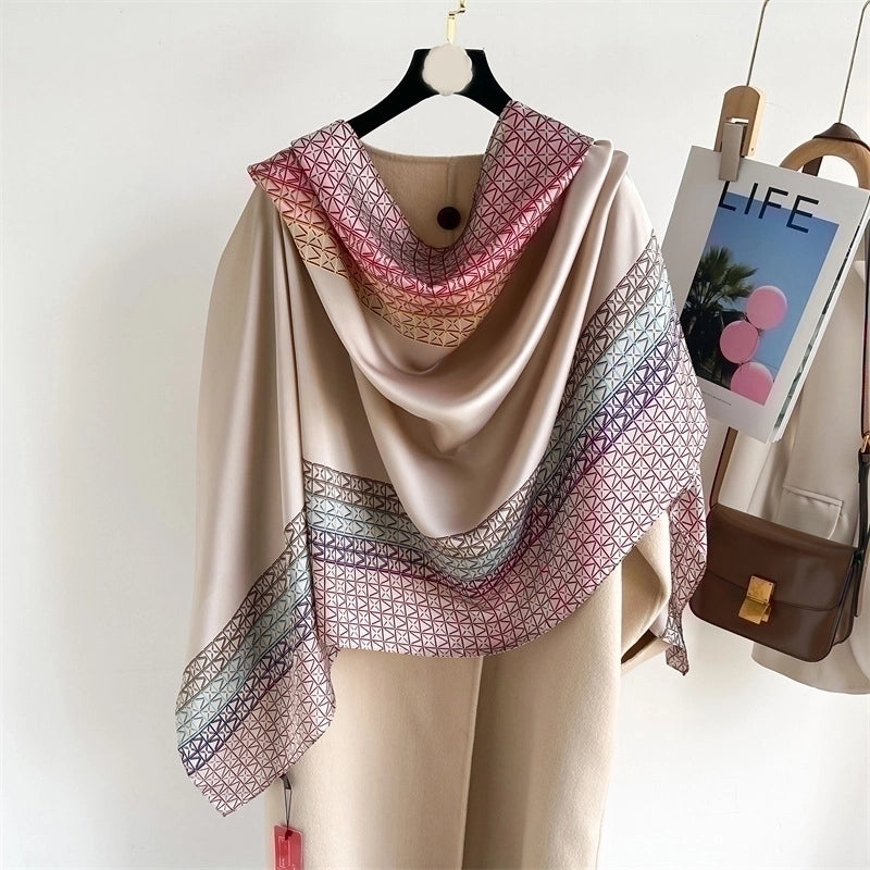 Women's Elegant Modern Style Geometric Satin Printing Silk Scarf Shawl