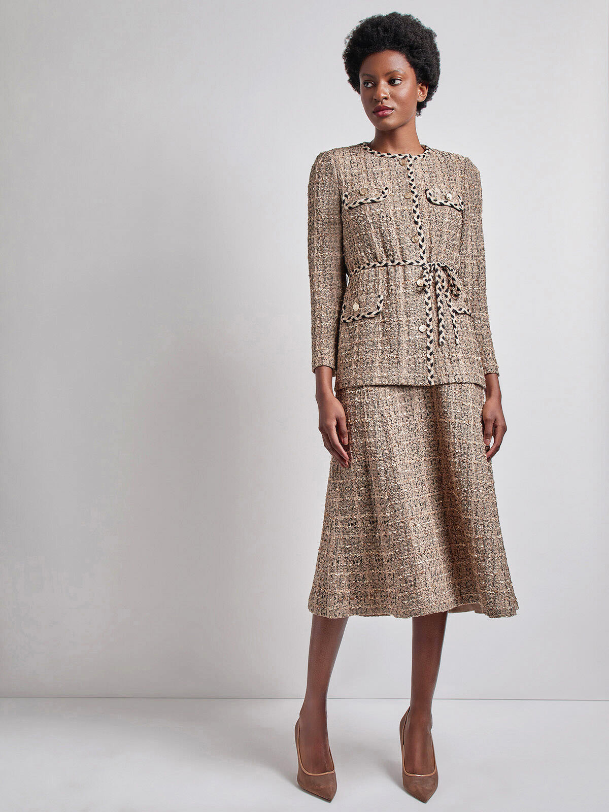 Heritage Fit Braid Trim Tweed Knit Jacket