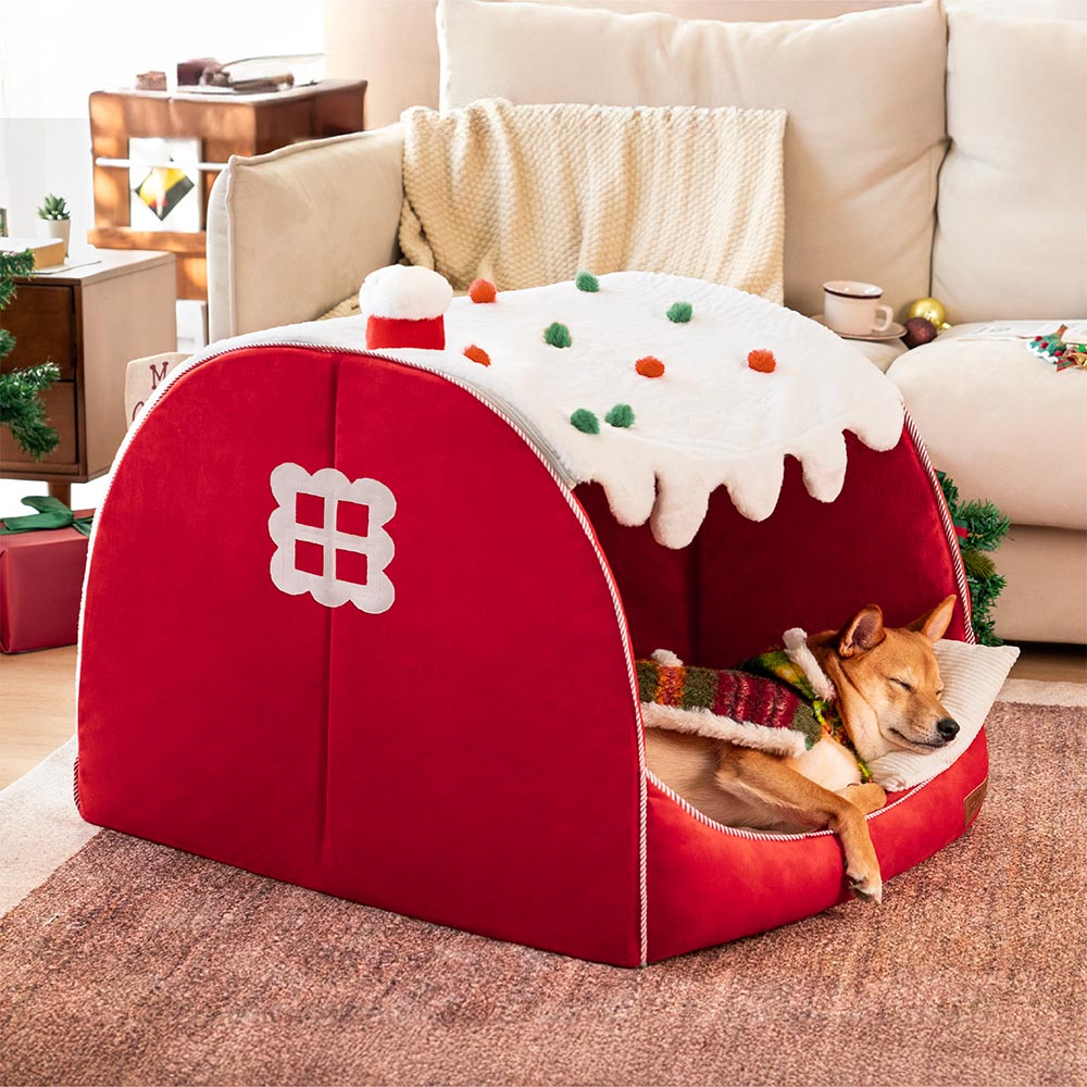 Festive Snow House Orthopedic Dog Bed - Christmas Warmth