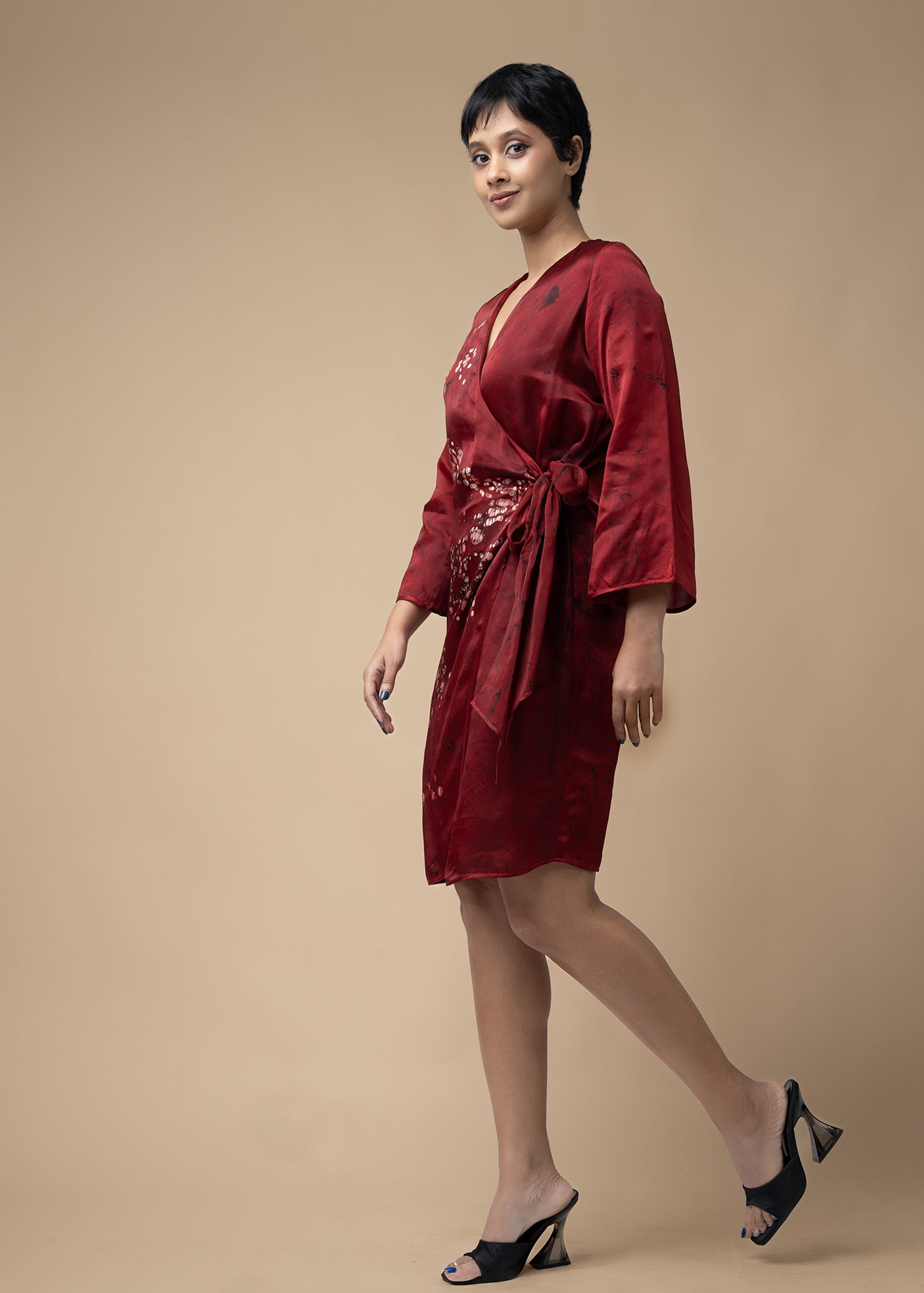 Batik Knot Side Wrap Dress