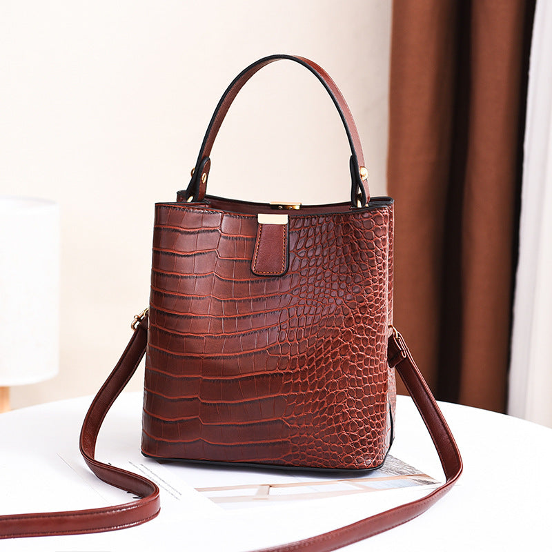 Stone Pattern PU Leather Bucket Crossbody Bag